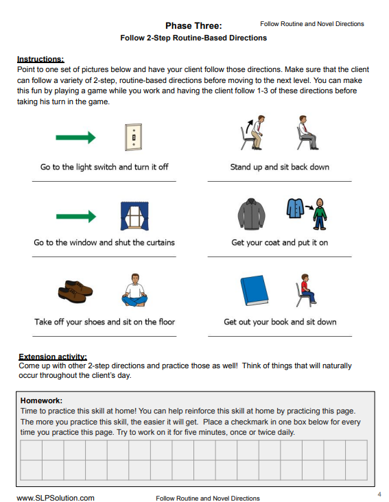 Following Directions Speech Therapy Kit