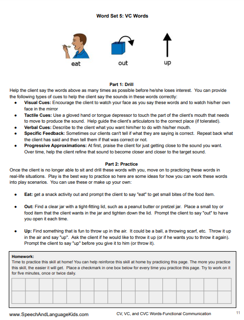 therapy kit for apraxia - cv vc cvc words