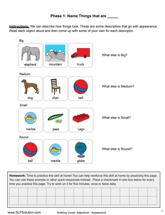 adjectives speech therapy kit