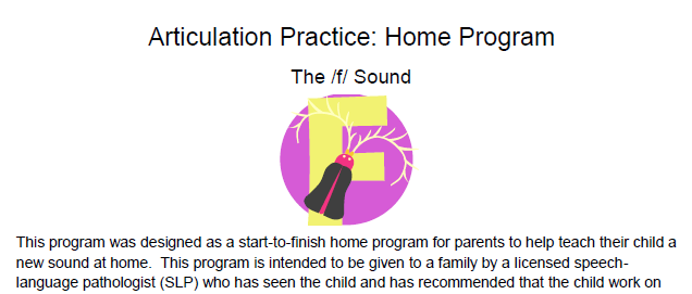 /f/ Articulation Homework: Complete Home Program