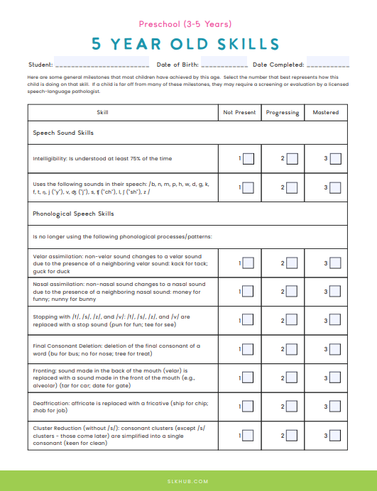 Developmental Checklists for Language Samples