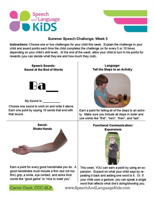 Summer Speech Therapy Homework Week 5