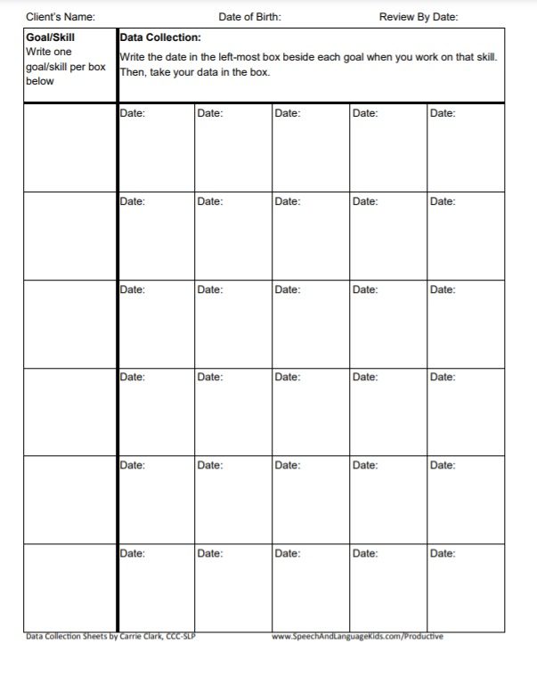 Free Printable Data Sheets for Speech Therapy
