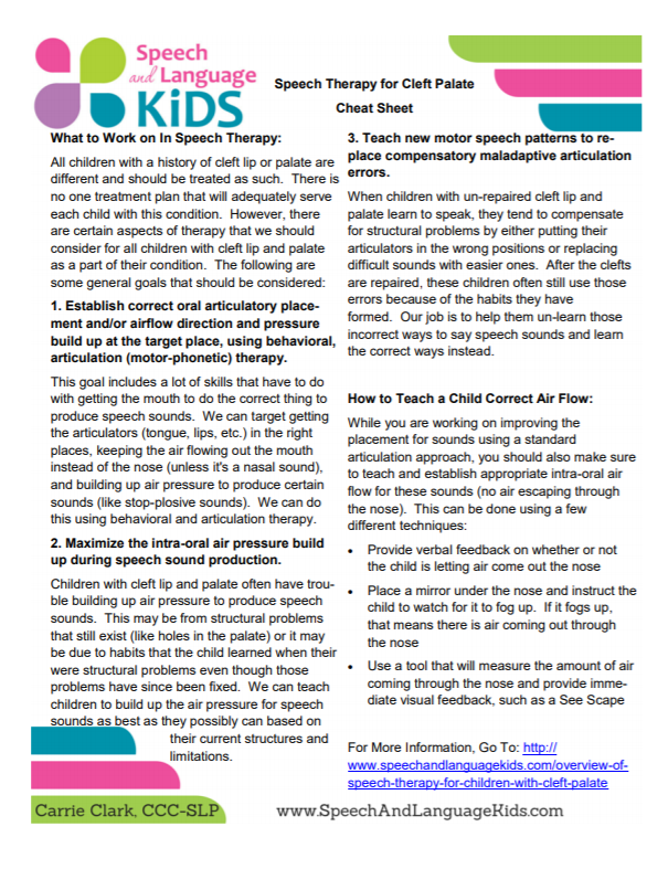 Speech Therapy for Cleft Palate Cheat Sheet