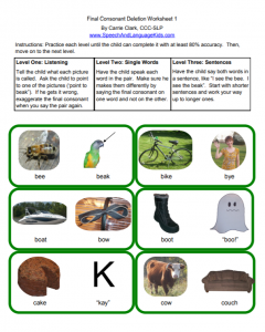 Final Consonant Deletion Worksheet