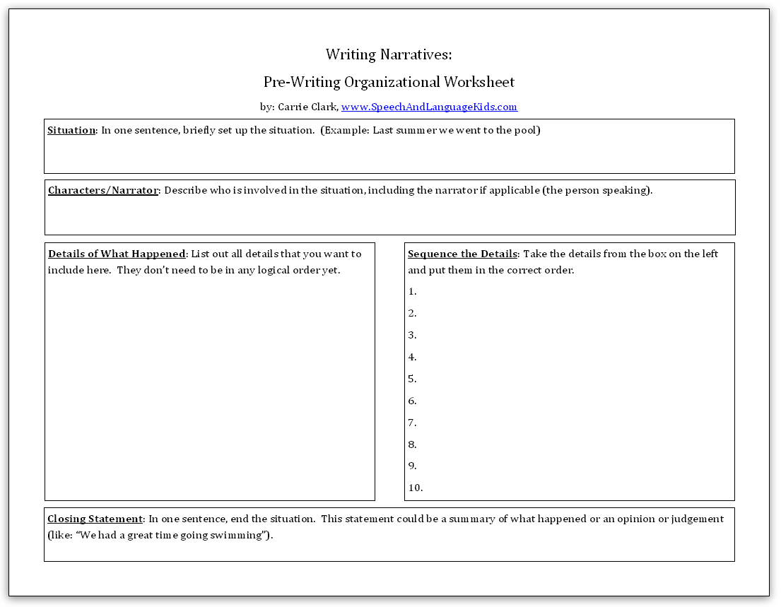 Pre-Writing Organizer for Writing Narratives